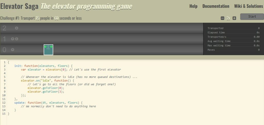 elevator saga 1024x485 - 12 Sites Para Aprender a Programar jogando